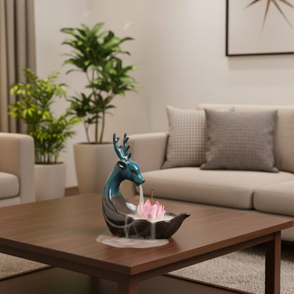 Nordic Deer Ceramic Backflow Incense Burner – Modern Home Decor Aromatherapy Ornament for Living Room, Bedroom and Meditation Spaces