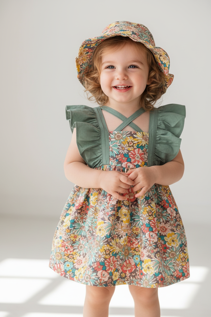 Baby Girl Princess Dress Set – Cotton Summer Outfit with Matching Flower Hat for Birthdays, Beach Trips and Parties