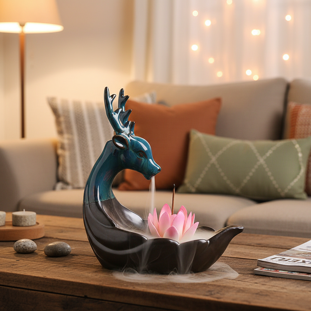 Nordic Deer Ceramic Backflow Incense Burner – Modern Home Decor Aromatherapy Ornament for Living Room, Bedroom and Meditation Spaces
