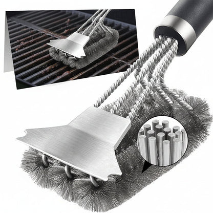 Stainless Steel Grill Brush – 18-Inch Heavy Duty BBQ Cleaning Tool with Scraper and Deluxe Handle for Safe Outdoor Grill Maintenance