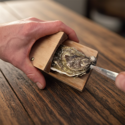 Oyster Shucker Handguard Tool - Wooden Seafood Shucking Holder for Safe Oyster Opening, Kitchen Preparation and Shellfish Handling
