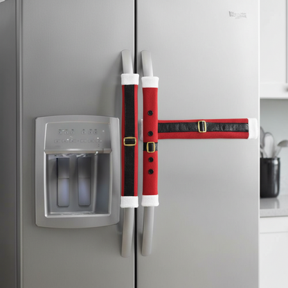 Christmas Handle Cover Set – Linen Embroidered Refrigerator and Microwave Door Protectors for Holiday Kitchen Decorations