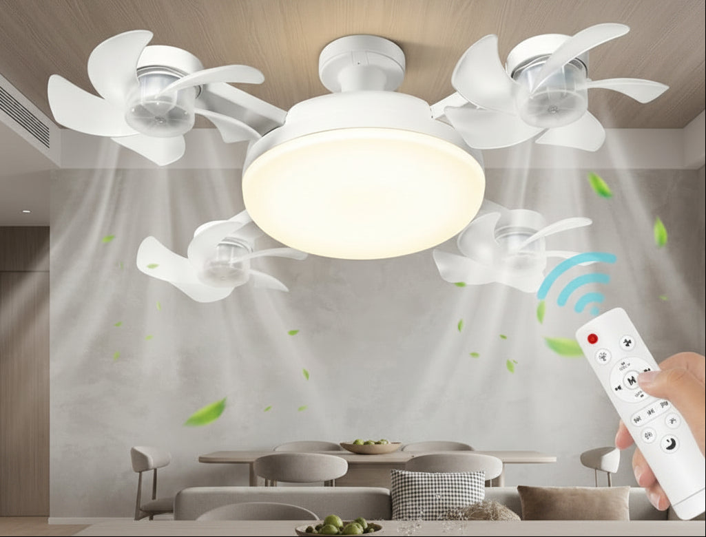 Drone-Style Ceiling Fan Light – 2-in-1 E27 LED Fan Lamp with Remote Control and Three Colors for Home, Dining and Restaurant Spaces
