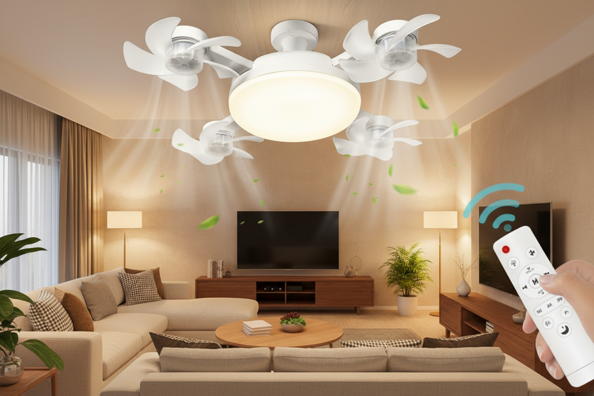 Drone-Style Ceiling Fan Light – 2-in-1 E27 LED Fan Lamp with Remote Control and Three Colors for Home, Dining and Restaurant Spaces