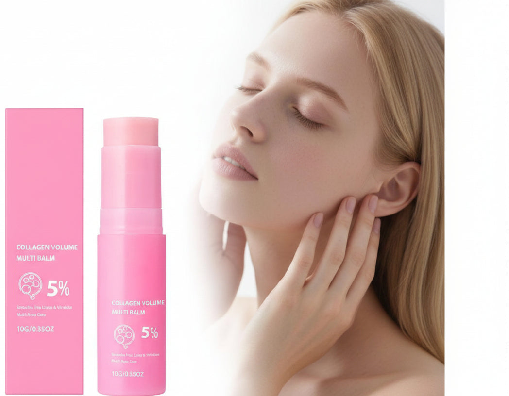 Pink Collagen Volume Multi Balm Stick – Hydrating Face, Neck, Under-Eye and Lip Treatment for Plumping, Firming and Smoothing Fine Lines