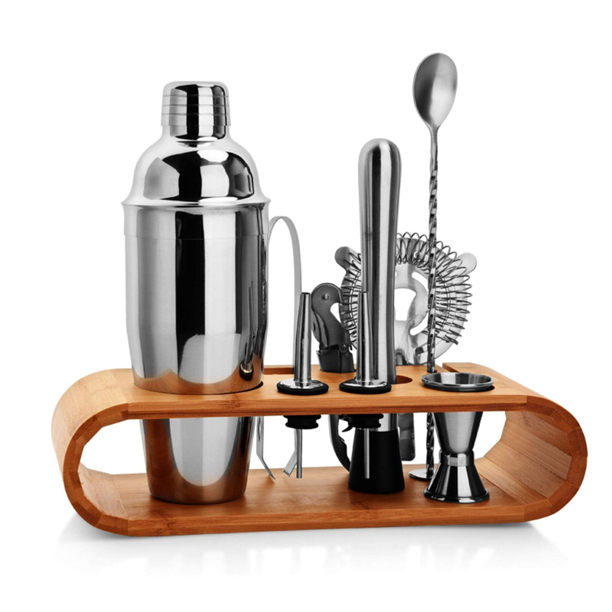 Cocktail Shaker Display Stand – Elegant Wooden Rack Organizer for Bar Tools, Mixology Accessories and Home Party Entertaining