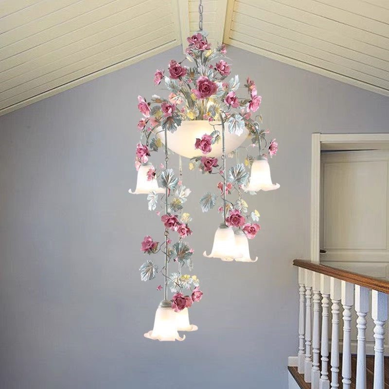 Rose Flower LED Chandelier – Luxury Floral Pendant Light for Hotels, Cafes, Staircases and Elegant Interior Decoration