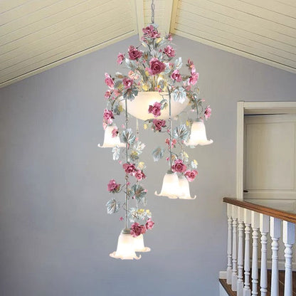 Rose Flower LED Chandelier – Luxury Floral Pendant Light for Hotels, Cafes, Staircases and Elegant Interior Decoration
