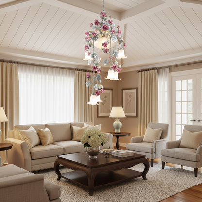 Rose Flower LED Chandelier – Luxury Floral Pendant Light for Hotels, Cafes, Staircases and Elegant Interior Decoration