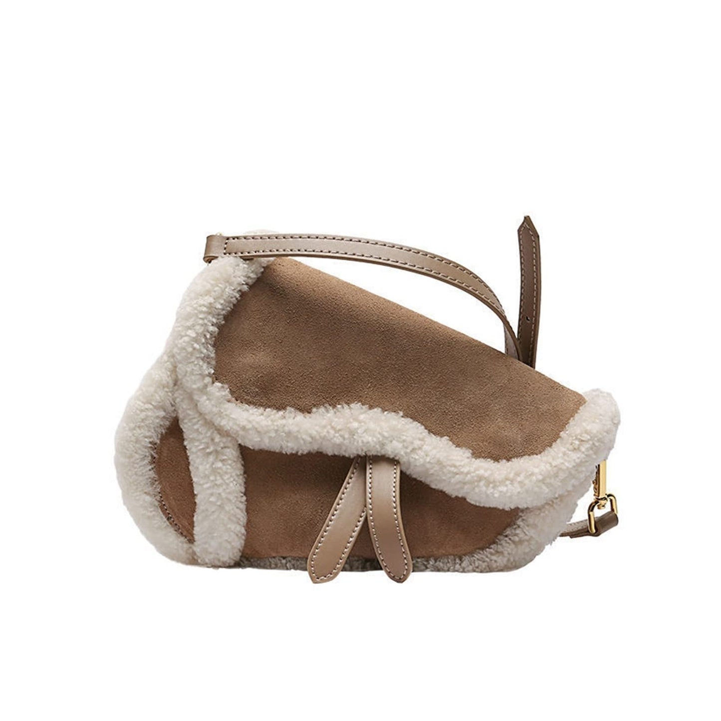 Patchwork Lamb Wool Crossbody Bag – Women's Y2K Shoulder Handbag with Wide Strap for Casual Fashion and Daily Wear