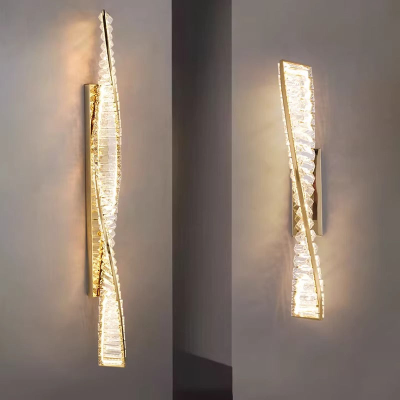 Modern Crystal Spiral Wall Sconce – Long Strip LED Wall Lamp for Hallway, Hotel, Entrance and Contemporary Indoor Lighting