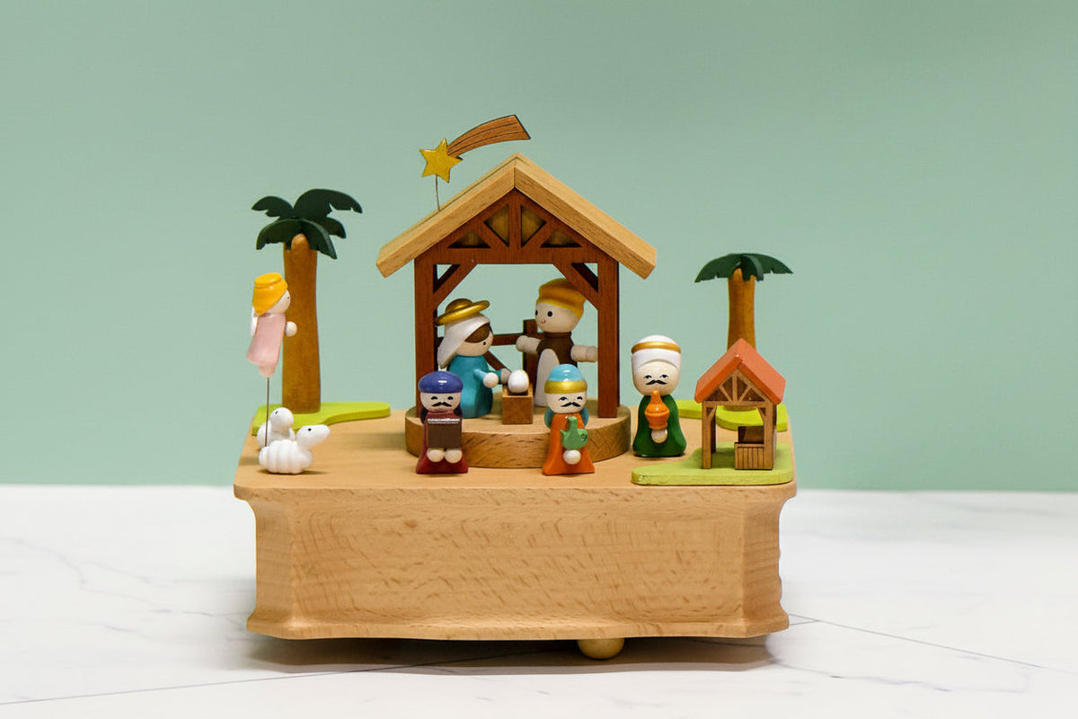 Nativity Wooden Music Box – Jesus Birth Musical Keepsake for Christmas Gifts and Holiday Home Decoration