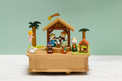 Nativity Wooden Music Box – Jesus Birth Musical Keepsake for Christmas Gifts and Holiday Home Decoration
