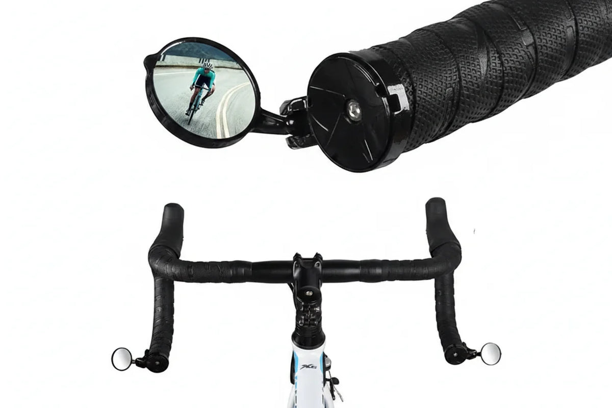 Wide Angle Bicycle Handlebar Mirror – 360 Degree Rotating Rear View Mirror for Road Bikes, Scooters and Safe Cycling