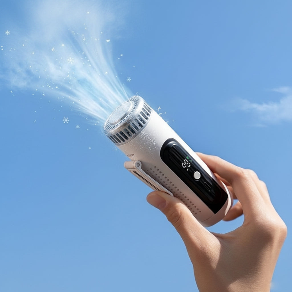 Semiconductor Cooling Neck Fan – 3-in-1 Portable Turbo Fan with LED Display, 3000mAh Battery, Brushless Motor and Adjustable Cooling