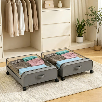 Under Bed Storage Box – Rolling Dust Proof Organizer with Wheels for Clothes, Shoes, Blankets and Bedroom Space Saving