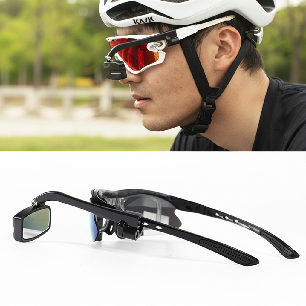 Bike Rearview Mirror for Glasses or Helmet – Mini Clip-On Cycling Mirror (Eyewear Not Included)