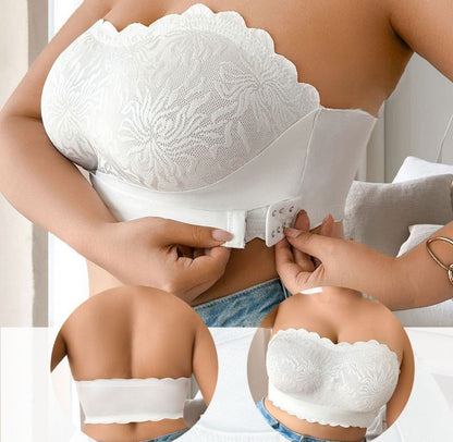 Plus-Size Strapless Adhesive Bra – Invisible 5XL Lace Stick-On Bustier with No-Slip Support for Backless Wedding Dresses, Formal Gowns and Party Outfits