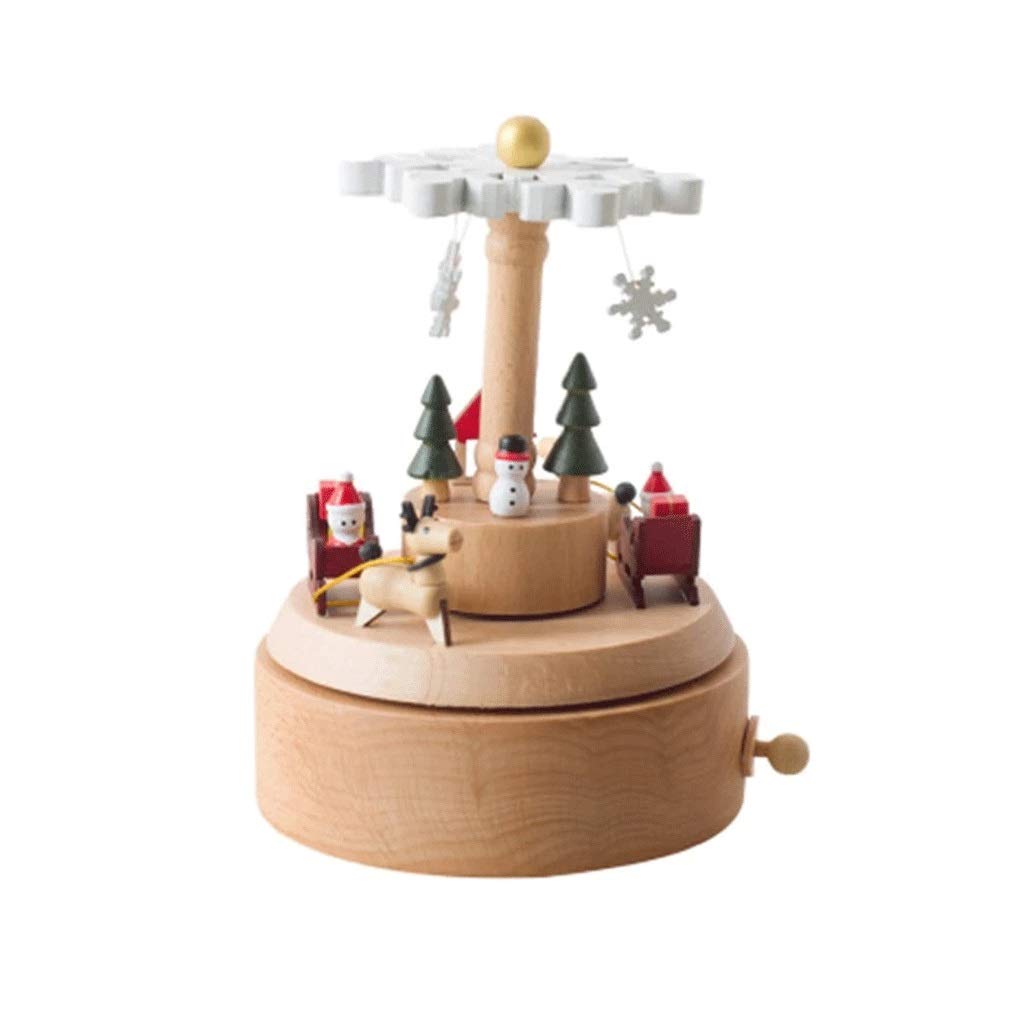 Wooden Christmas Music Box – Snowflake Deer Rotating Holiday Keepsake for Festive Home Decor and Memorable Gifts