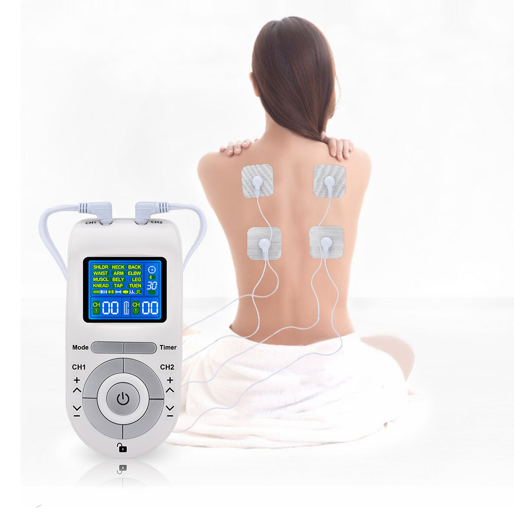 EMS TENS Massage Unit – Dual Channel Electronic Pulse Stimulator with 15 Modes for Muscle Relaxation, Back and Neck Stress Relief