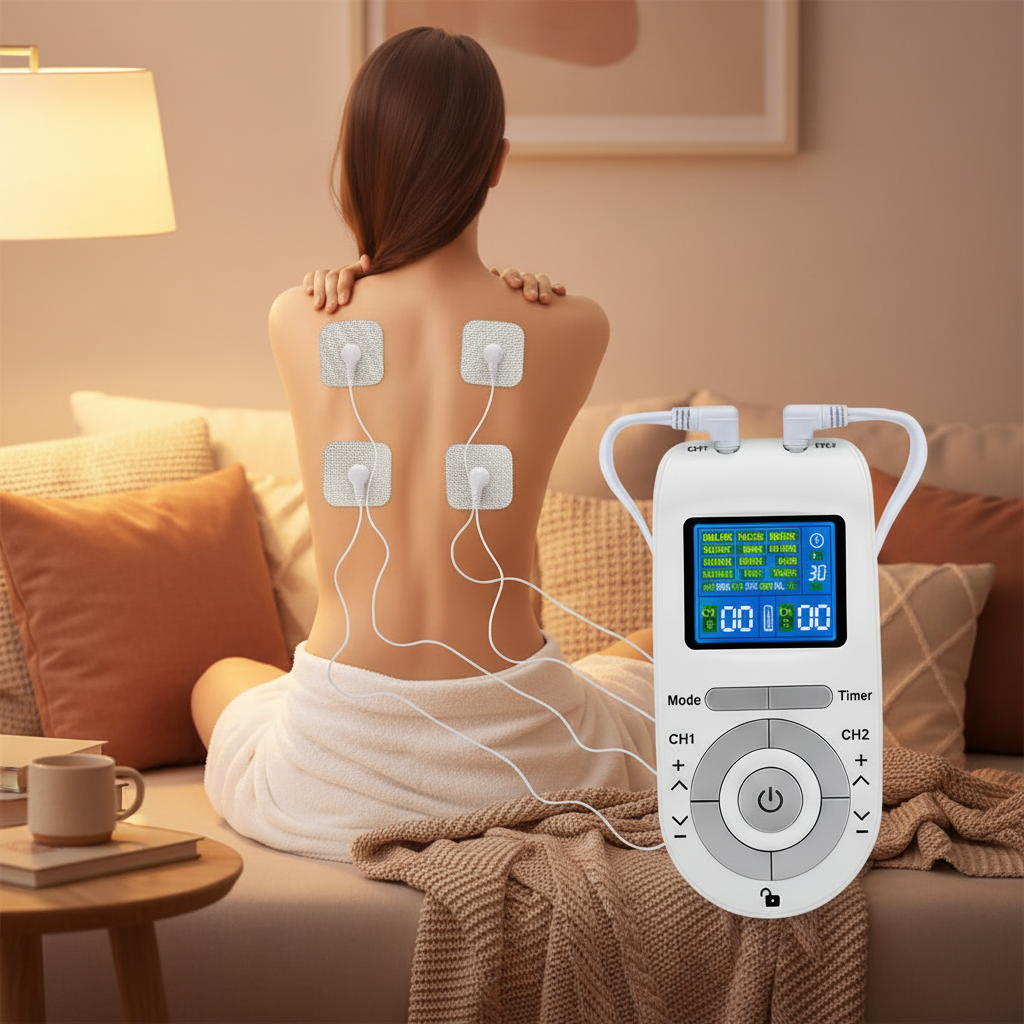 EMS TENS Massage Unit – Dual Channel Electronic Pulse Stimulator with 15 Modes for Muscle Relaxation, Back and Neck Stress Relief
