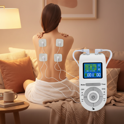 EMS TENS Massage Unit – Dual Channel Electronic Pulse Stimulator with 15 Modes for Muscle Relaxation, Back and Neck Stress Relief