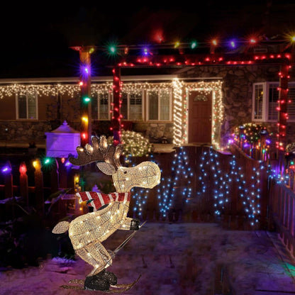 LED Acrylic Christmas Deer Decoration – Luminous Sleigh Reindeer Display for Outdoor Yards and Festive Holiday Lighting