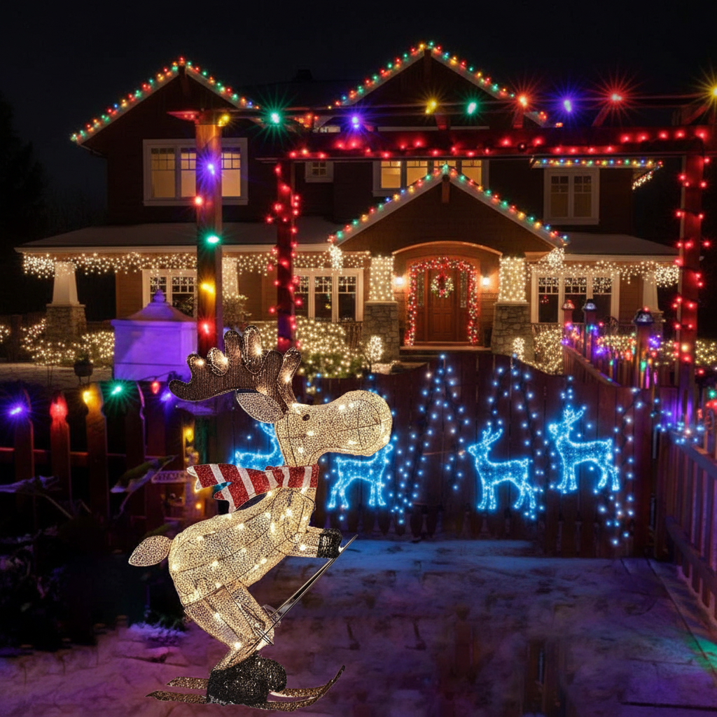 LED Acrylic Christmas Deer Decoration – Luminous Sleigh Reindeer Display for Outdoor Yards and Festive Holiday Lighting