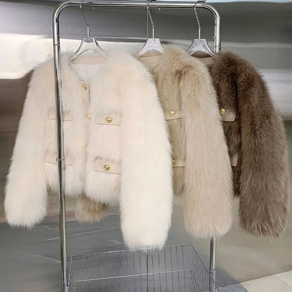 Womens Faux Fox Fur Winter Coat-Elegant Short Jacket for Luxury Style Warmth and Seasonal Fashion Layering