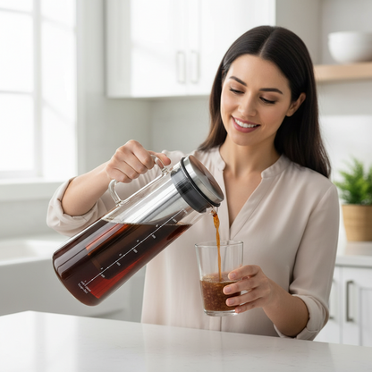 Cold Brew Coffee Maker – 1L Glass Carafe with Stainless Steel Filter for Smooth Iced Coffee, Cold Tea Brewing and Easy Home Serving