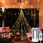 Christmas Waterfall Star Lights – USB Fairy String Lights with Eight Modes for Indoor Outdoor Holiday Decor