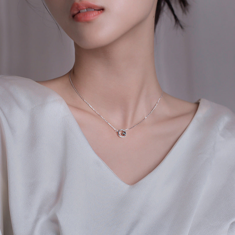 Geometric Circle Pendant Necklace – Silver Tone Beaded Tassel Clavicle Chain with Aesthetic Choker Design for Women, Fashion and Everyday Styling