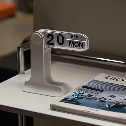Modern Rotating Desk Calendar– Minimalist Desktop Planner with Black and White Design and One-Touch Operation for Home Office