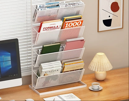 Tilted Desktop Book Organizer – Multi Tier Book Rack for Office, School and Home Study with Space Saving Vertical Storage