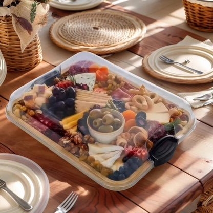 Portable Charcuterie Board – Bamboo Cheese Serving Tray with Clear Acrylic Lid for Picnics, Camping and Elegant Entertaining