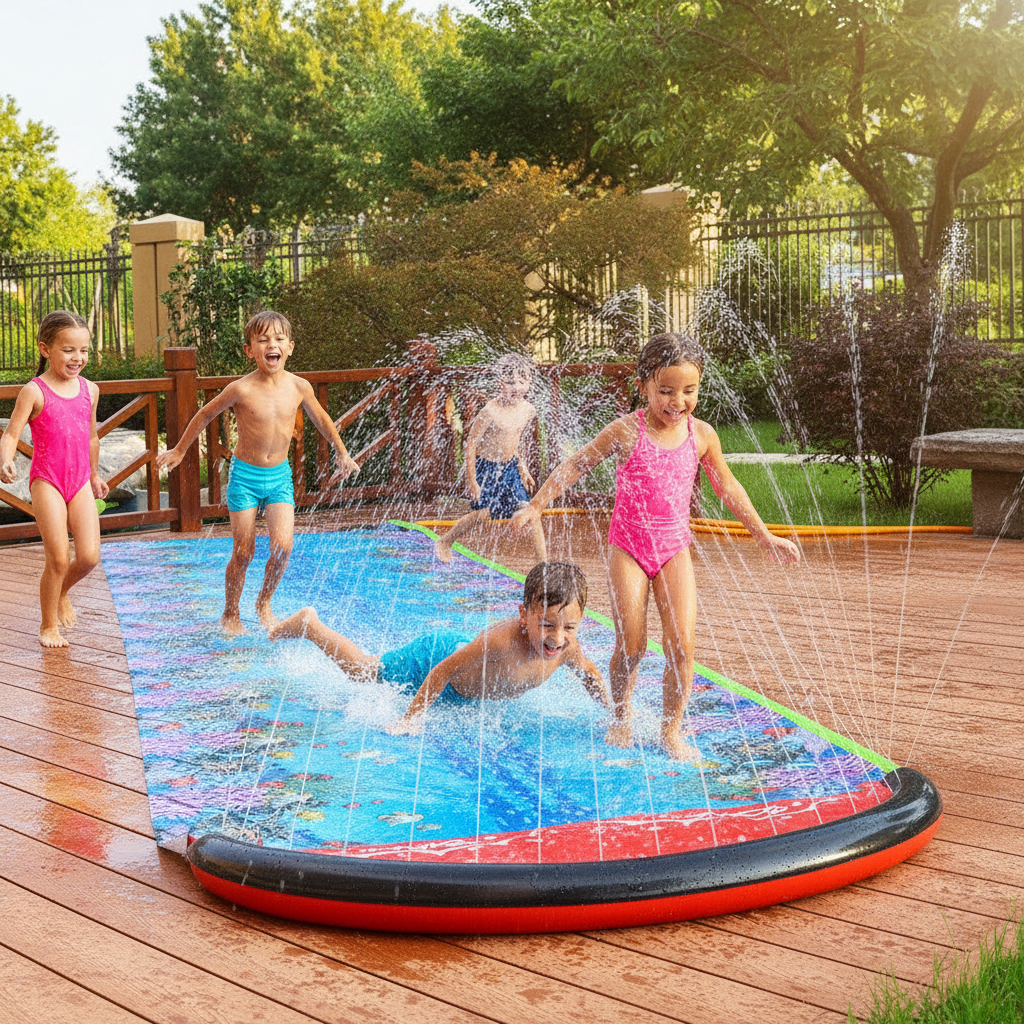 Lawn Water Slide Sprinkler – Outdoor Splash Toy with Body Board for Kids and Families, Perfect for Summer Backyard Water Play