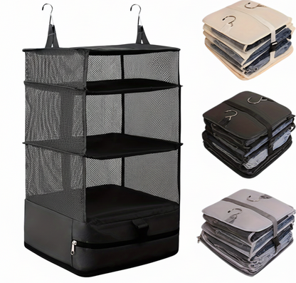 Foldable Hanging Closet Organizer – Portable 3 Shelf Storage Bag for Travel Luggage, Wardrobe and Space Saving Clothing Organization