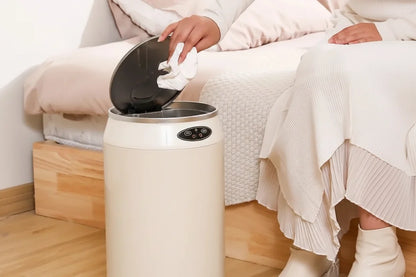 Automatic Round Waste Bin – Modern Hands-Free Trash Can with Lid for Bathroom, Bedroom, Kitchen and Stylish Home Organization