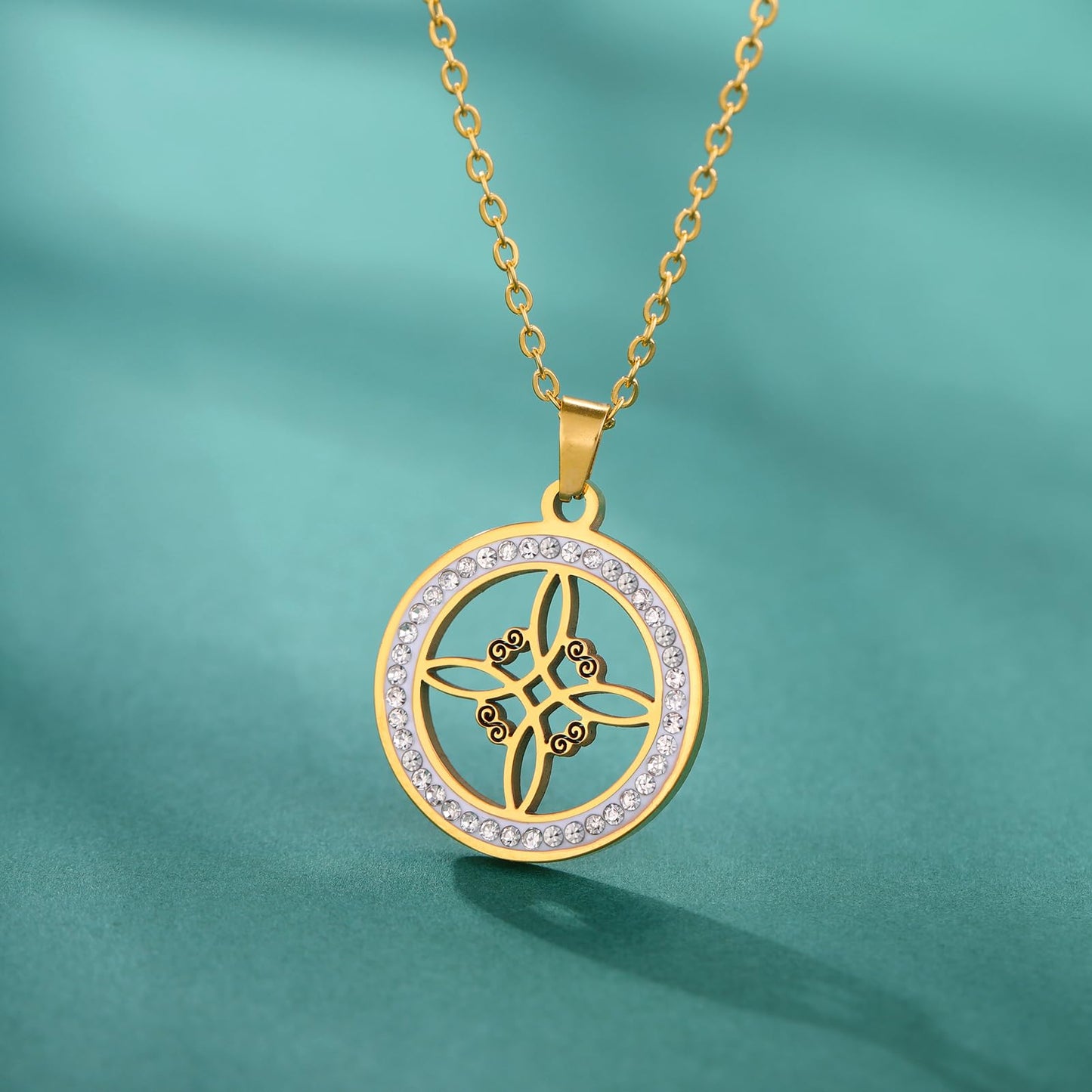 Stainless Steel Witch Knot Necklace - Wicca Pendant Jewelry Skyrim with Zircon Charm for Gothic Fashion