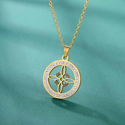 Stainless Steel Witch Knot Necklace - Wicca Pendant Jewelry Skyrim with Zircon Charm for Gothic Fashion