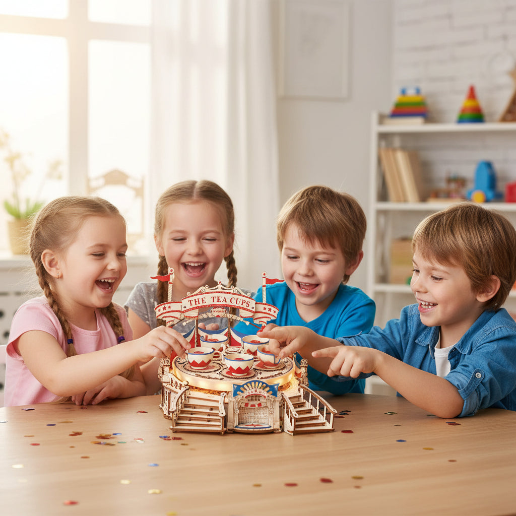 Tilt-A-Whirl Wooden Puzzle – 3D Amusement Park Building Model for Kids, Adults and Creative Display Gift Collection