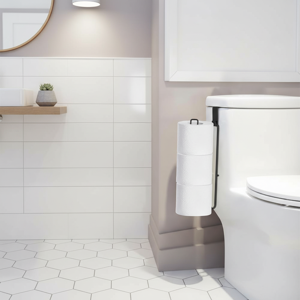 Bathroom Toilet Paper Holder – Over the Tank Storage Organizer with Extra Roll Capacity for Small Bathrooms and Restrooms