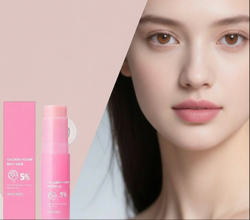 Pink Collagen Volume Multi Balm Stick – Hydrating Face, Neck, Under-Eye and Lip Treatment for Plumping, Firming and Smoothing Fine Lines