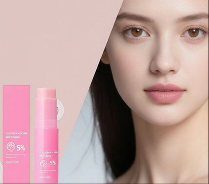 Pink Collagen Volume Multi Balm Stick – Hydrating Face, Neck, Under-Eye and Lip Treatment for Plumping, Firming and Smoothing Fine Lines