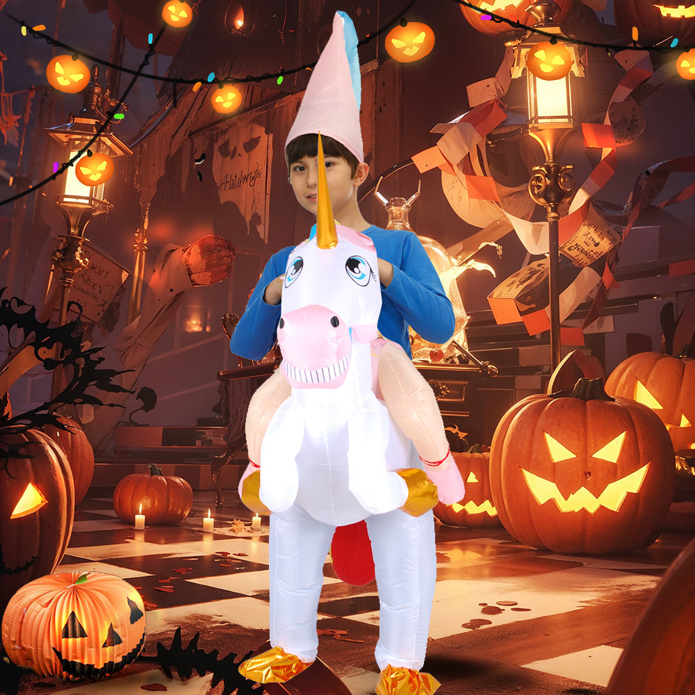 Inflatable Unicorn Costume for Kids - Funny Riding Unicorn Halloween Outfit for Parties and Special Events