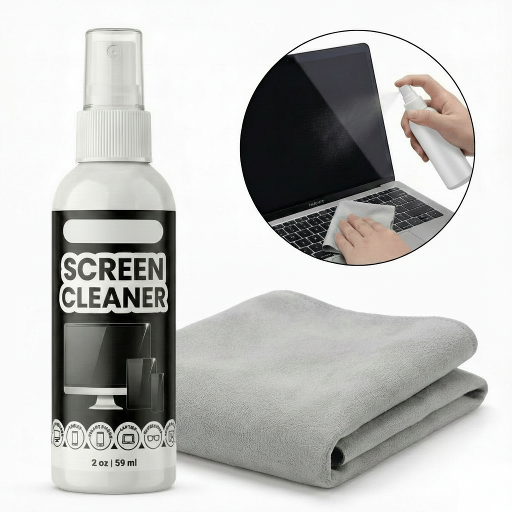 Screen Cleaner Kit – Streak-Free Spray and Polishing Cloth for MacBook, iPad, iPhone, Laptop, Monitor and TV Display Care