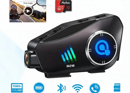 Motorcycle Helmet Dashcam Headset – 1080P WiFi Video Recorder with Waterproof Camera, Wireless Hands-Free Calling and Bluetooth Audio Support