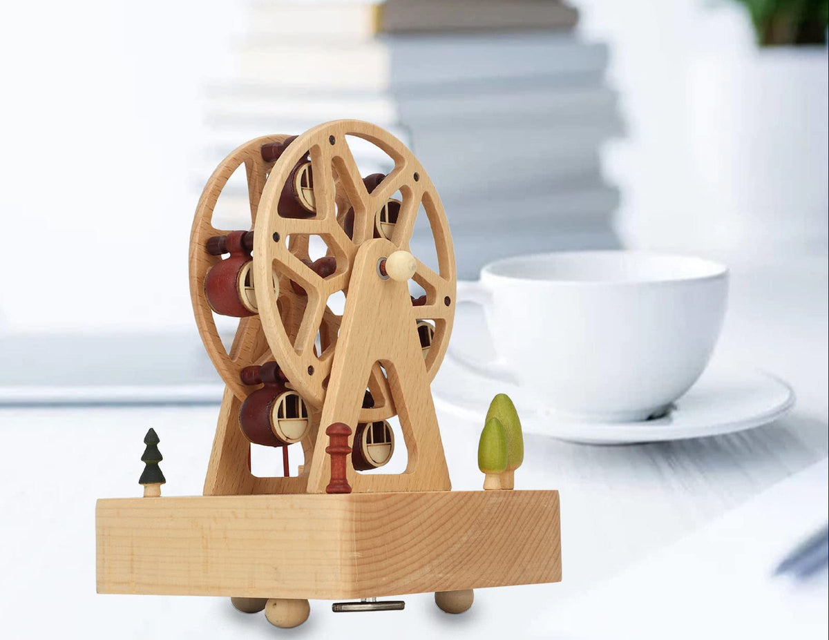 Hand Crank Windmill Music Box – Wooden Rotating Desktop Ornament for Home Decor and Memorable Gifts
