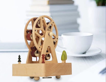 Hand Crank Windmill Music Box – Wooden Rotating Desktop Ornament for Home Decor and Memorable Gifts