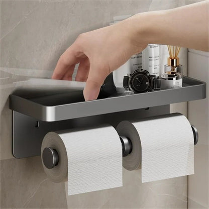 Wall Mounted Toilet Paper Holder – Bathroom Tissue Roll Organizer with Storage Shelf and Convenient Phone Stand